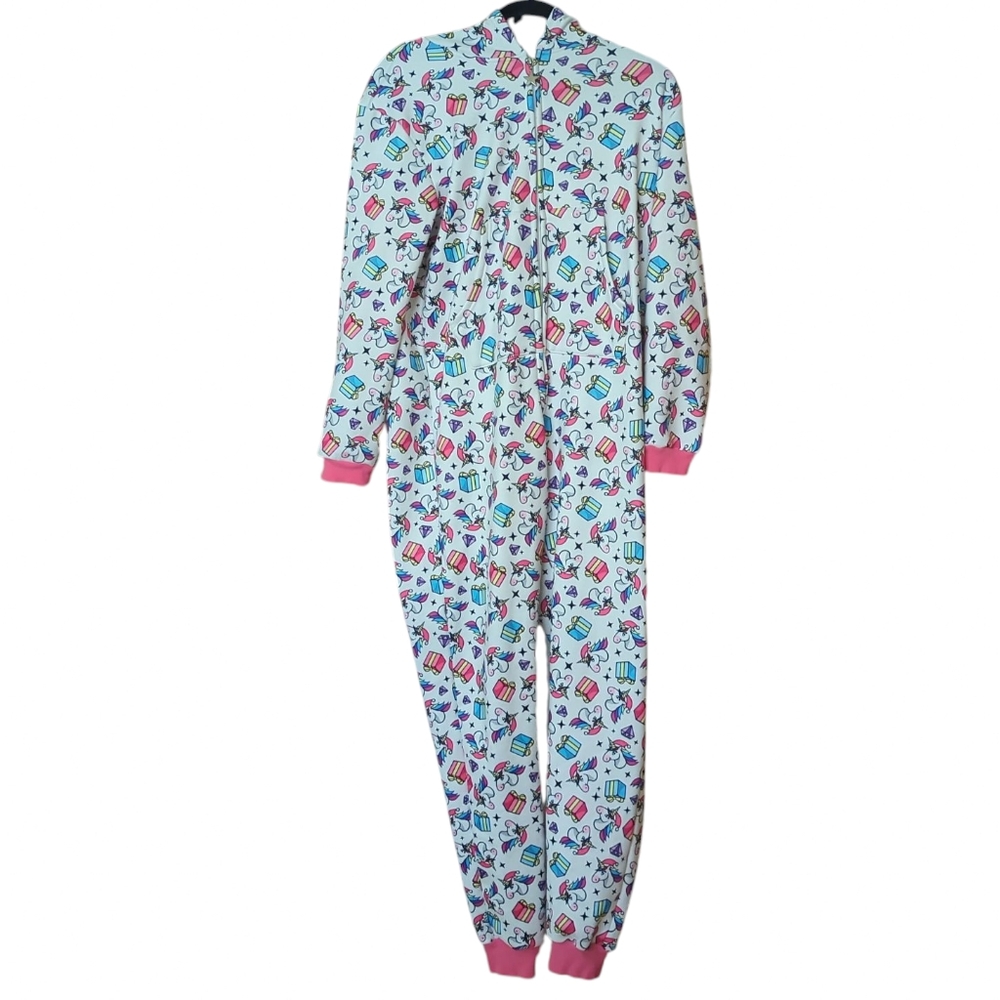 Lola And The Boys White Pink Blue Christmas Unicorn Hooded Onesie Size M